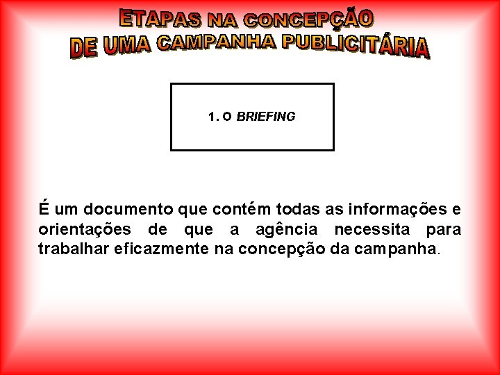 1. O BRIEFING É um documento que contém todas as informações e orientações de