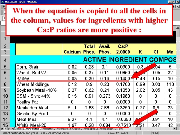 When the equation is copied to all the cells in the column, values for