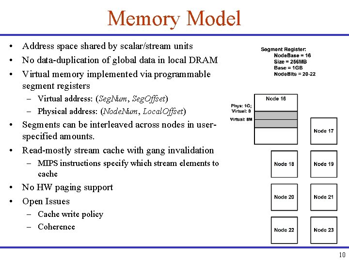 Memory Model • Address space shared by scalar/stream units • No data-duplication of global