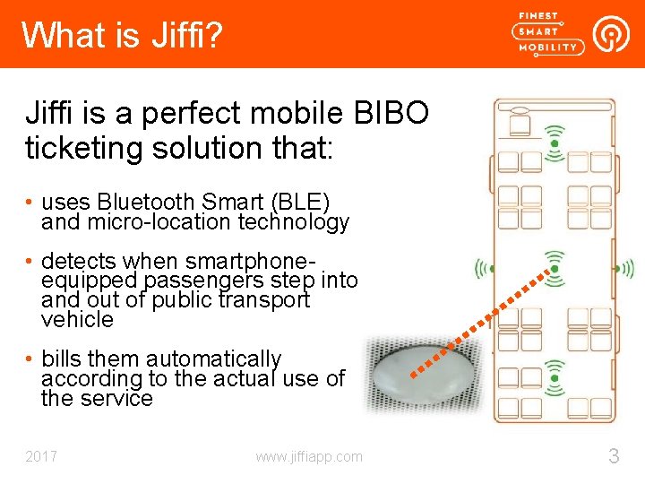 What is Jiffi? Jiffi is a perfect mobile BIBO ticketing solution that: • uses