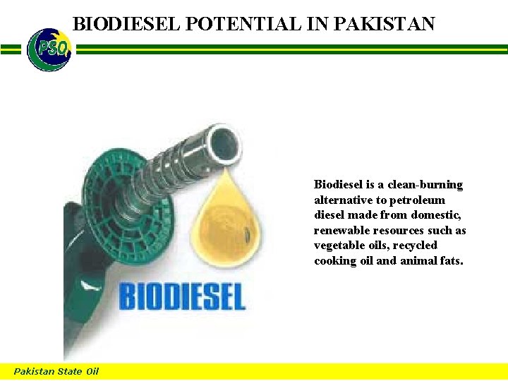 BIODIESEL POTENTIAL IN PAKISTAN B Biodiesel is a clean-burning alternative to petroleum diesel made