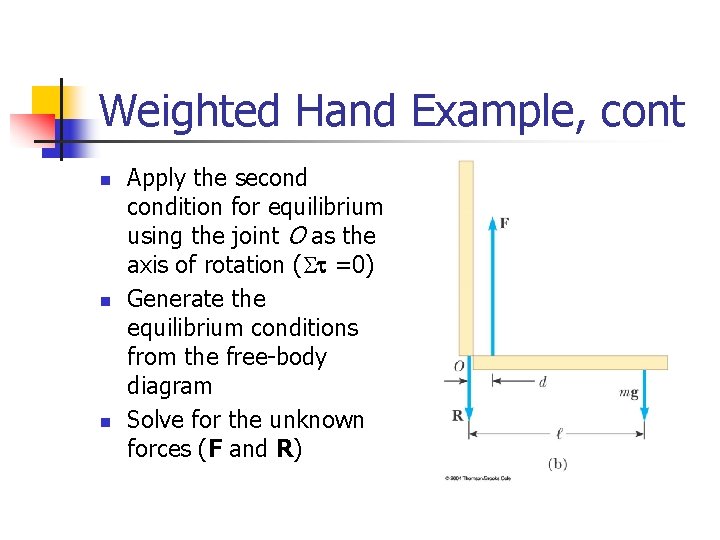 Weighted Hand Example, cont n n n Apply the secondition for equilibrium using the