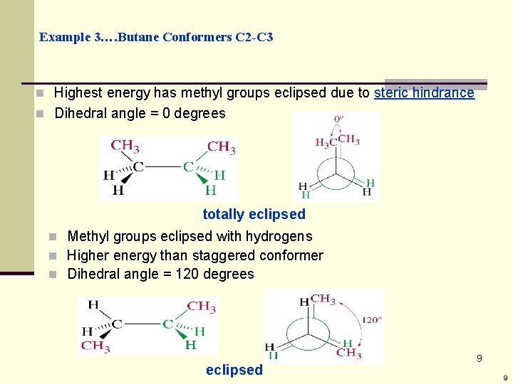 Example 3…. Butane Conformers C 2 -C 3 n Highest energy has methyl groups