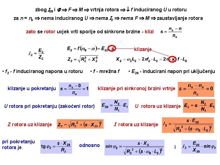 zbog 20 i F M vrtnja rotora f induciranog U u rotoru za n