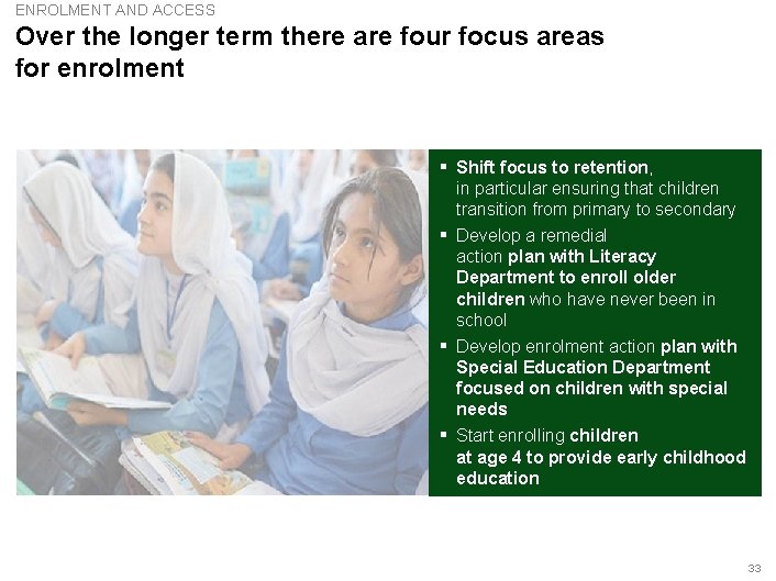 ENROLMENT AND ACCESS Over the longer term there are four focus areas for enrolment