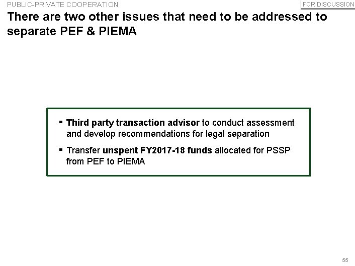 PUBLIC-PRIVATE COOPERATION FOR DISCUSSION There are two other issues that need to be addressed