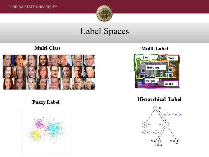 Label Spaces Multi-Class Fuzzy Label Multi-Label Hierarchical Label 