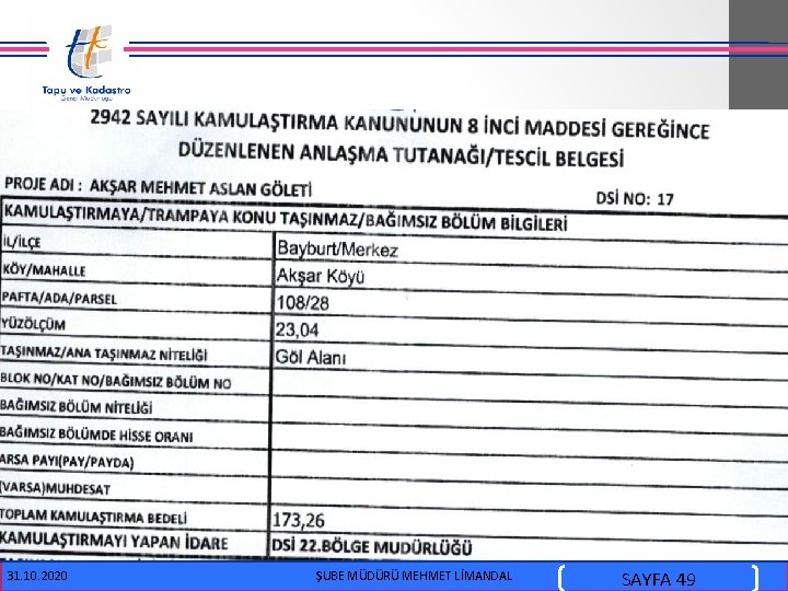  i) 31. 10. 2020 ŞUBE MÜDÜRÜ MEHMET LİMANDAL SAYFA 49 