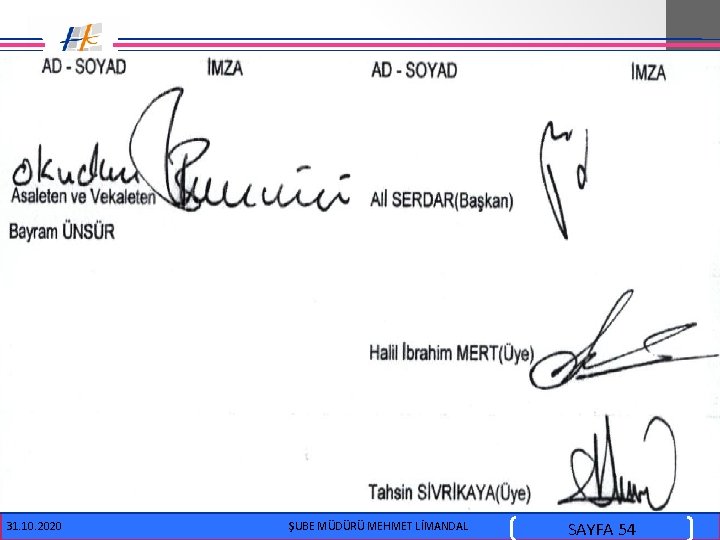  i) 31. 10. 2020 ŞUBE MÜDÜRÜ MEHMET LİMANDAL SAYFA 54 