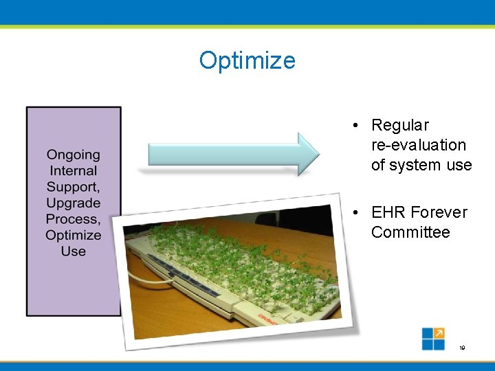 Optimize • Regular re-evaluation of system use • EHR Forever Committee 19 