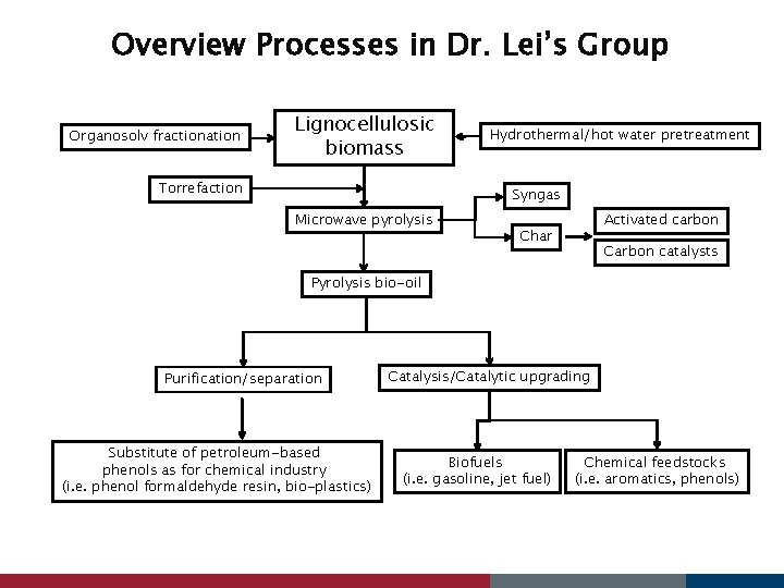 Overview Processes in Dr. Lei’s Group Organosolv fractionation Lignocellulosic biomass Torrefaction Hydrothermal/hot water pretreatment