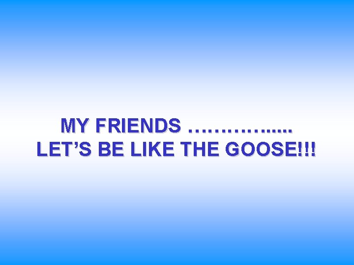 MY FRIENDS …………. . . LET’S BE LIKE THE GOOSE!!! 