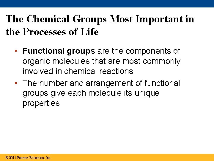 The Chemical Groups Most Important in the Processes of Life • Functional groups are