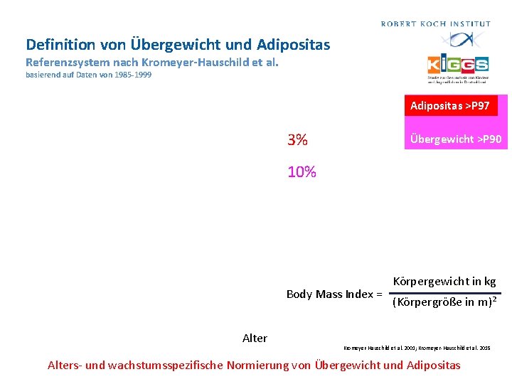 Definition von Übergewicht und Adipositas Referenzsystem nach Kromeyer-Hauschild et al. basierend auf Daten von