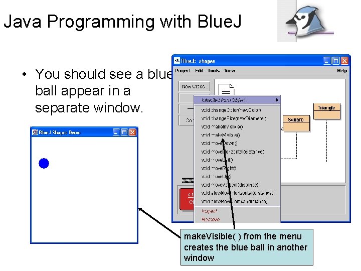 Java Programming with Blue. J • You should see a blue ball appear in