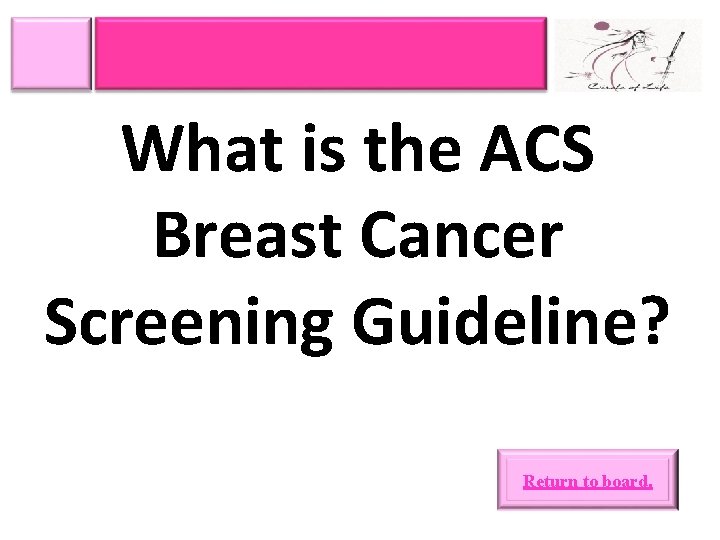 What is the ACS Breast Cancer Screening Guideline? Return to board. 