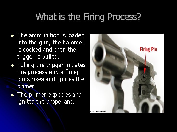 What is the Firing Process? l l l The ammunition is loaded into the