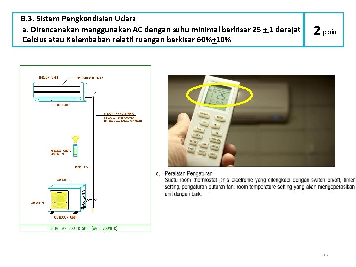 B. 3. Sistem Pengkondisian Udara a. Direncanakan menggunakan AC dengan suhu minimal berkisar 25