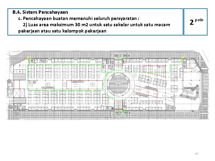 B. 4. Sistem Pencahayaan c. Pencahayaan buatan memenuhi seluruh persyaratan : 2) Luas area