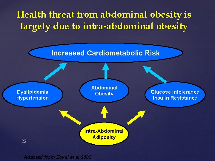 Health threat from abdominal obesity is largely due to intra-abdominal obesity Increased Cardiometabolic Risk