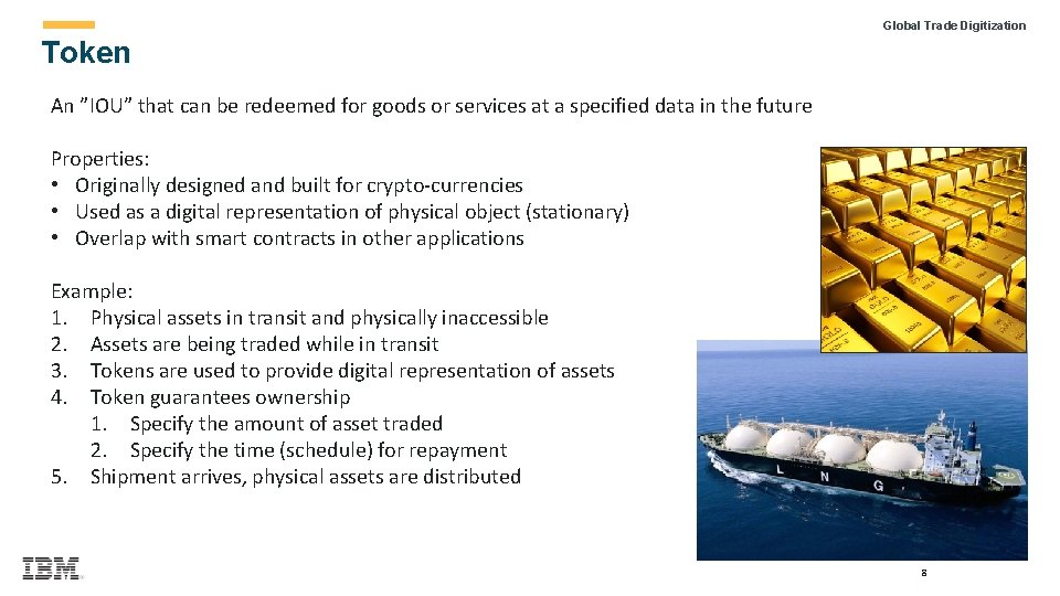  Global Trade Digitization Token An ”IOU” that can be redeemed for goods or