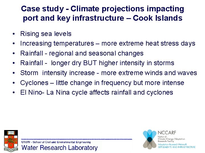 Case study - Climate projections impacting port and key infrastructure – Cook Islands •