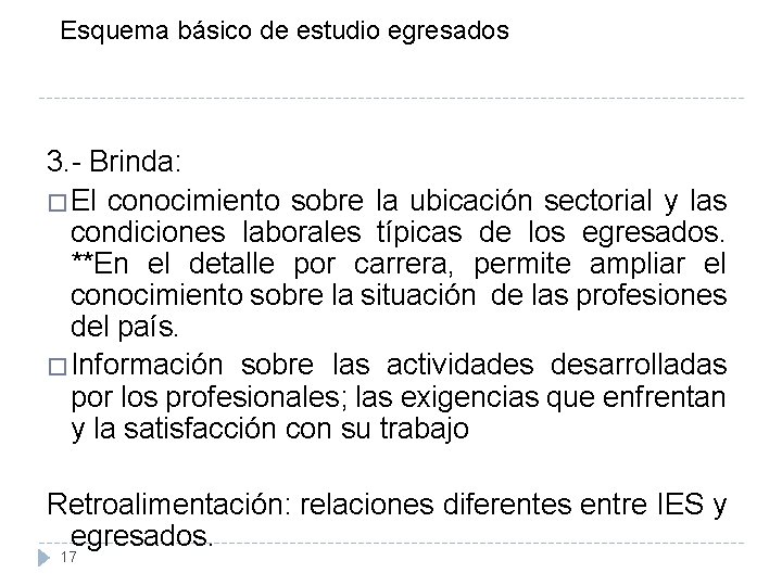 Esquema básico de estudio egresados 3. - Brinda: �El conocimiento sobre la ubicación sectorial