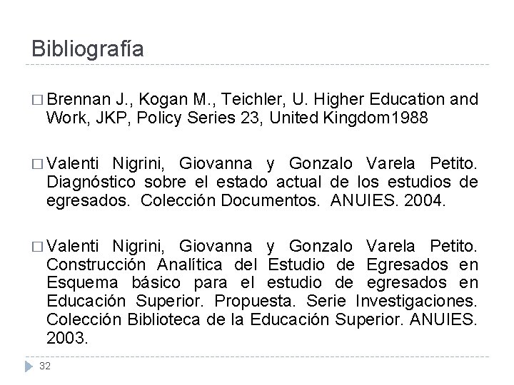 Bibliografía � Brennan J. , Kogan M. , Teichler, U. Higher Education and Work,