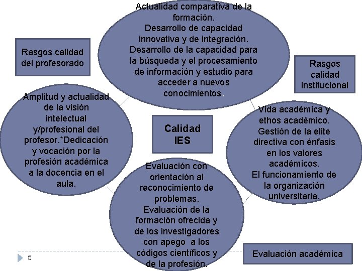 Rasgos calidad del profesorado Amplitud y actualidad de la visión intelectual y/profesional del profesor.