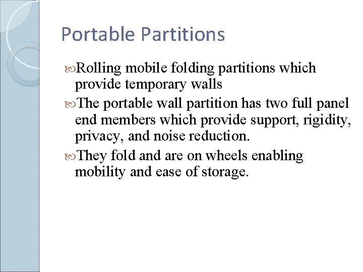 Portable Partitions Rolling mobile folding partitions which provide temporary walls The portable wall partition