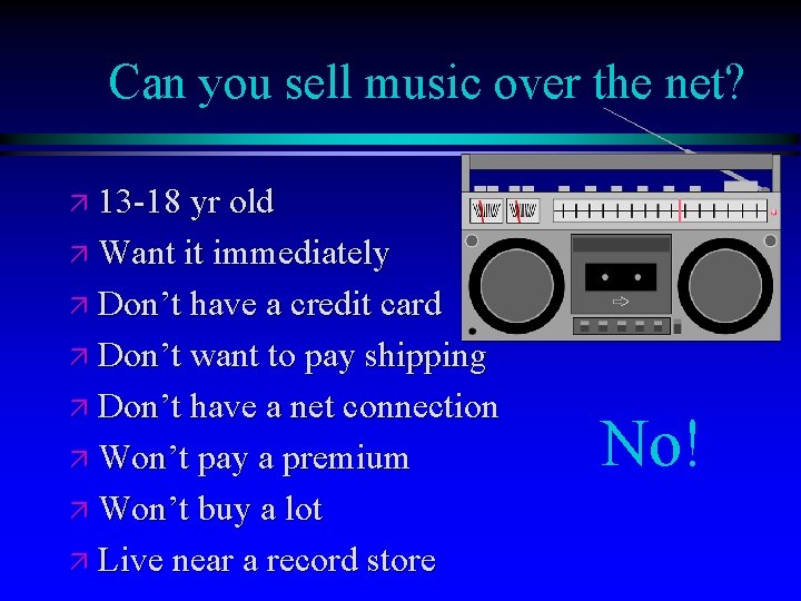 Can you sell music over the net? ä 13 -18 yr old ä Want