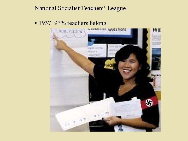 National Socialist Teachers’ League • 1937: 97% teachers belong 