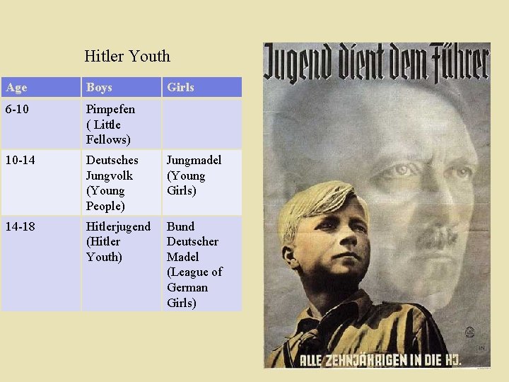 Hitler Youth Age Boys Girls 6 -10 Pimpefen ( Little Fellows) 10 -14 Deutsches