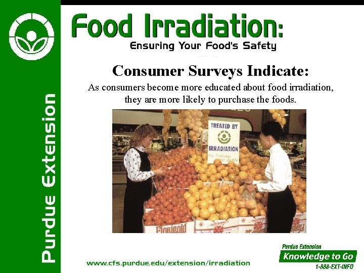 Consumer Surveys Indicate: As consumers become more educated about food irradiation, they are more
