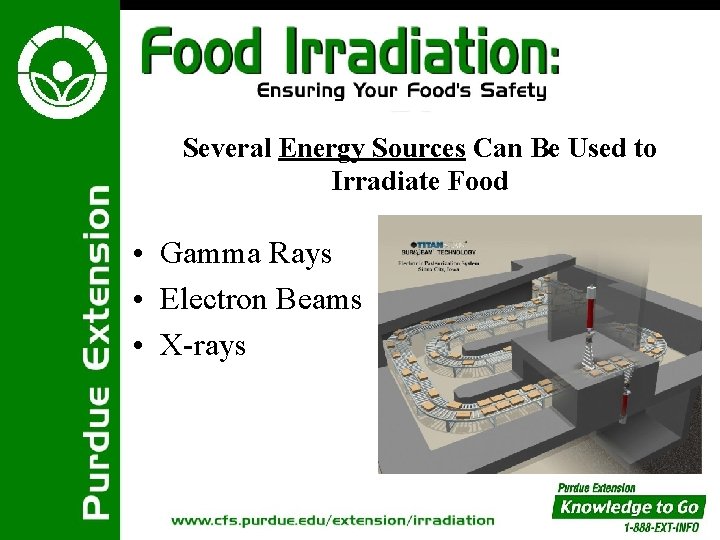 Several Energy Sources Can Be Used to Irradiate Food • Gamma Rays • Electron