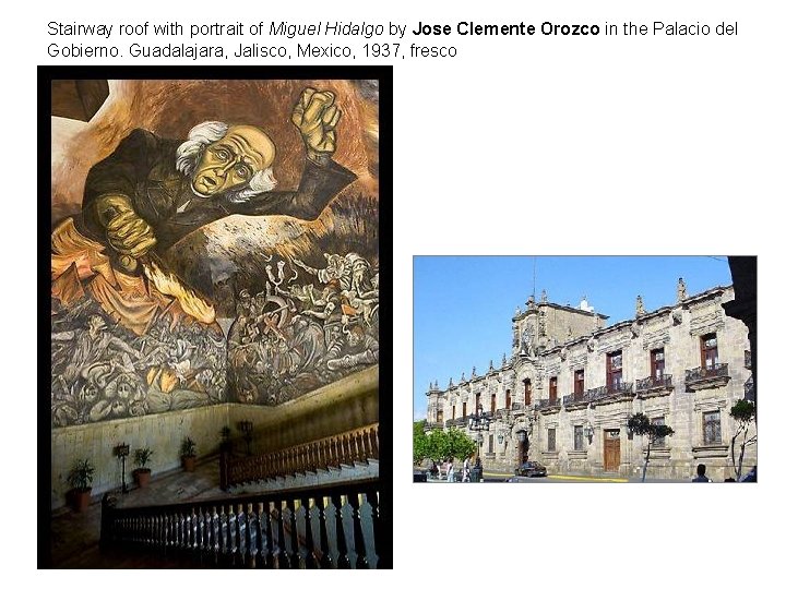 Stairway roof with portrait of Miguel Hidalgo by Jose Clemente Orozco in the Palacio