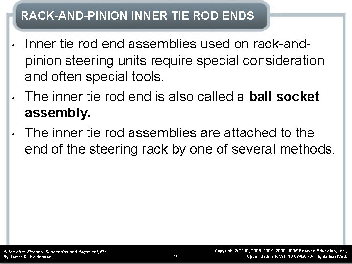 RACK-AND-PINION INNER TIE ROD ENDS • • • Inner tie rod end assemblies used