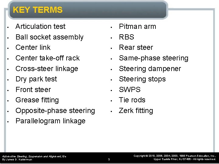 KEY TERMS • • • Articulation test Ball socket assembly Center link Center take-off