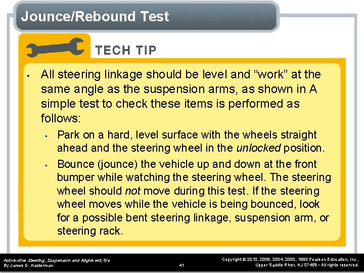 Jounce/Rebound Test • All steering linkage should be level and “work” at the same