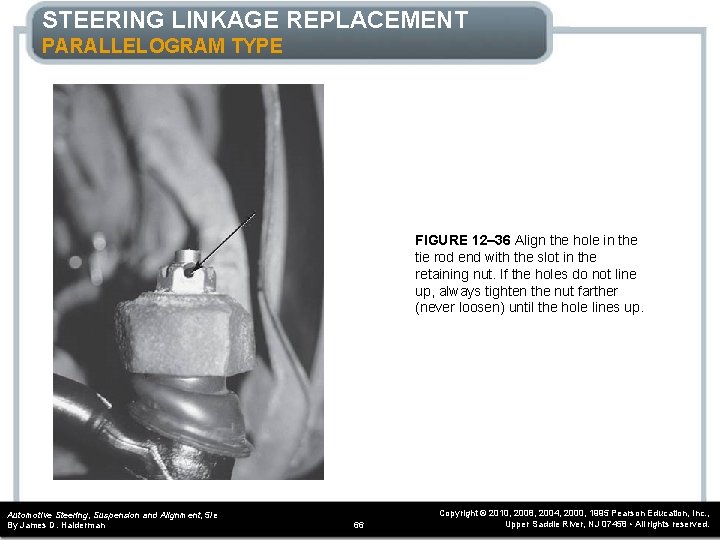 STEERING LINKAGE REPLACEMENT PARALLELOGRAM TYPE FIGURE 12– 36 Align the hole in the tie