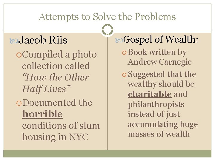 Attempts to Solve the Problems Jacob Riis Compiled a photo collection called “How the