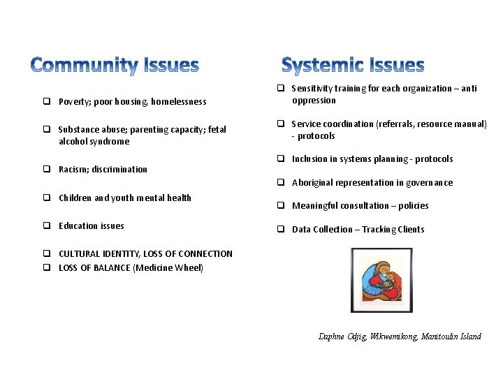 q Poverty; poor housing, homelessness q Substance abuse; parenting capacity; fetal alcohol syndrome q