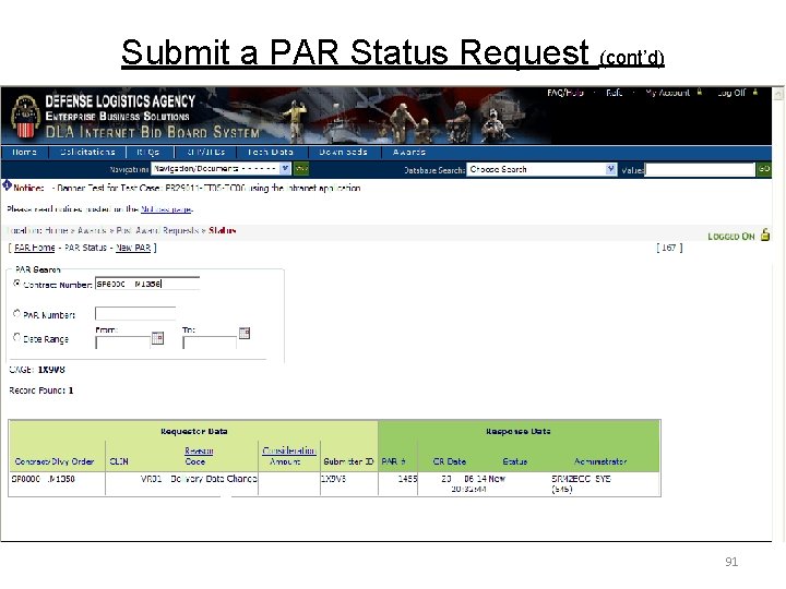 Submit a PAR Status Request (cont’d) 91 