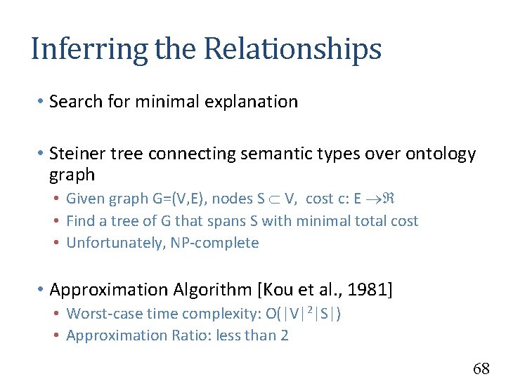 Inferring the Relationships • Search for minimal explanation • Steiner tree connecting semantic types