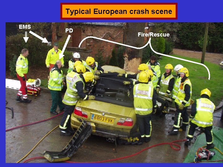 Typical European crash scene EMS PD Fire/Rescue 