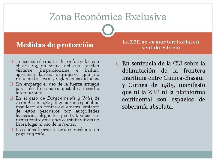 Zona Económica Exclusiva Medidas de protección La ZEE no es mar territorial en sentido