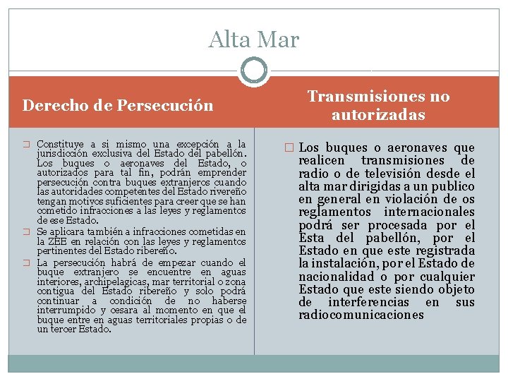 Alta Mar Derecho de Persecución � Constituye a si mismo una excepción a la