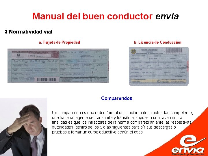 Manual del buen conductor envía 3 Normatividad vial a. Tarjeta de Propiedad b. Licencia