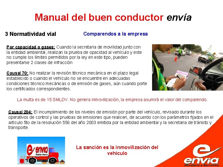 Manual del buen conductor envía 3 Normatividad vial Comparendos a la empresa Por capacidad