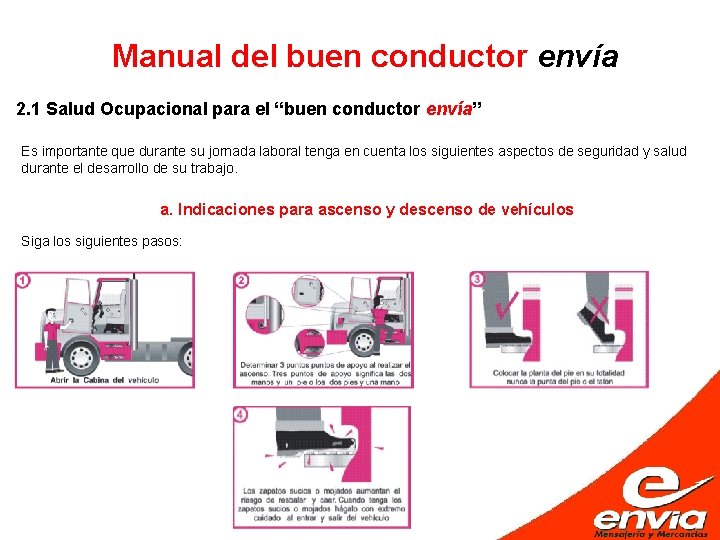 Manual del buen conductor envía 2. 1 Salud Ocupacional para el “buen conductor envía”